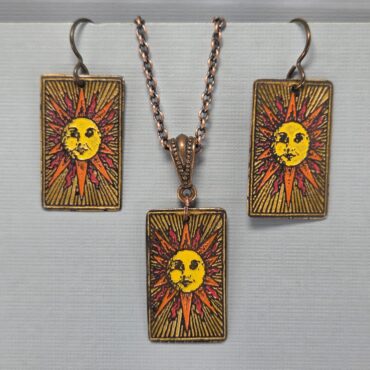 Laurie T etche copper hand painted sun earrings and necklace - Laurie Tholen